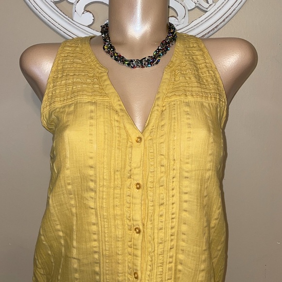 Prana women’s small tank blouse Mustard yellow Sleeveless vnevk button front - Picture 2 of 8